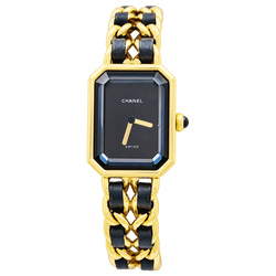 CHANEL "Première" Watch in Gold-plated Metal, Stainless Steel, and Leather