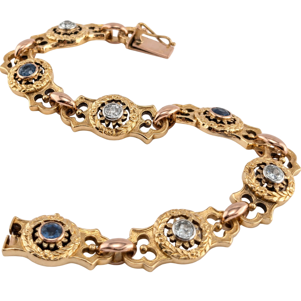 Yellow Gold Link Bracelet with Sapphires and Diamonds