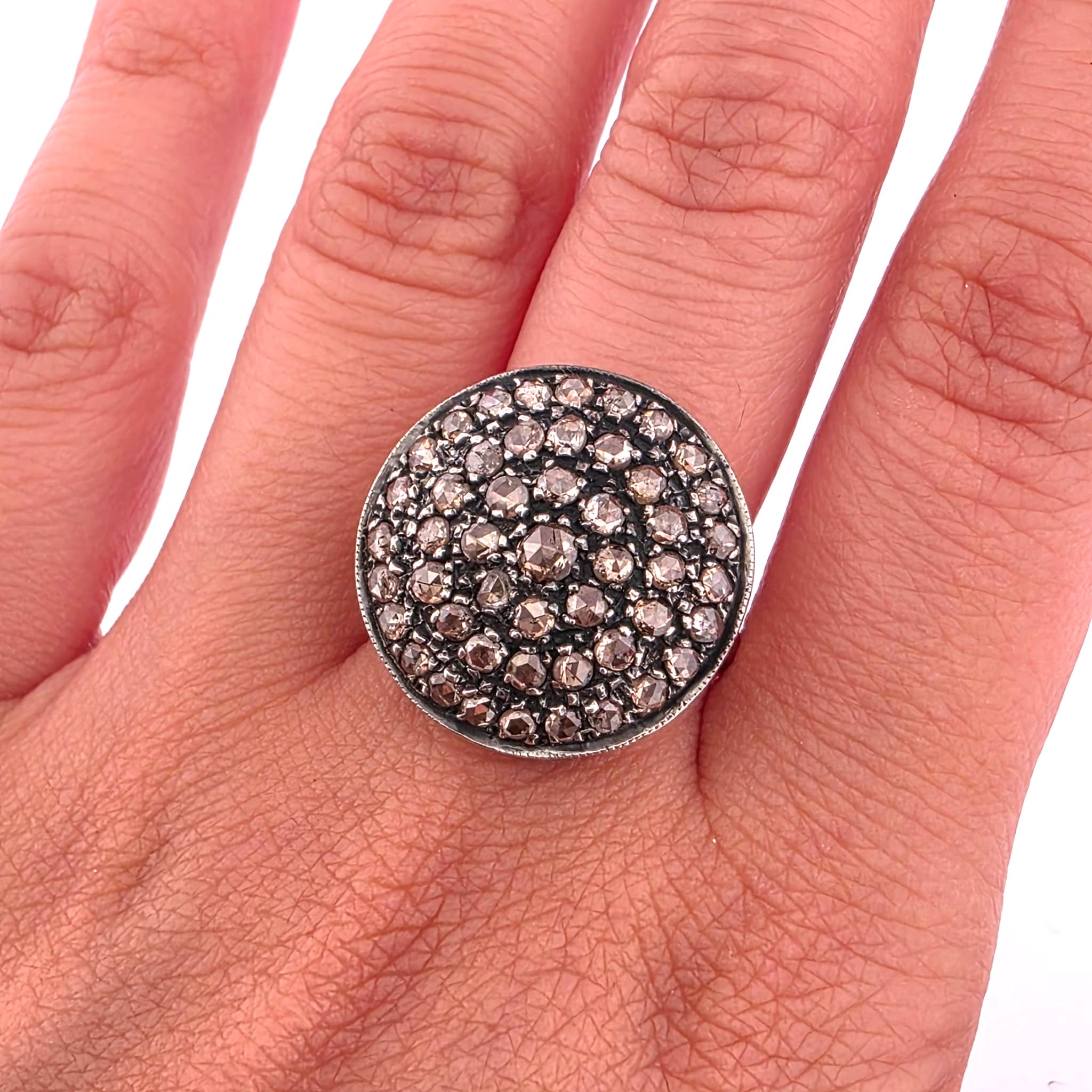 Cocktail Ring in Yellow Gold, Silver, and Diamonds