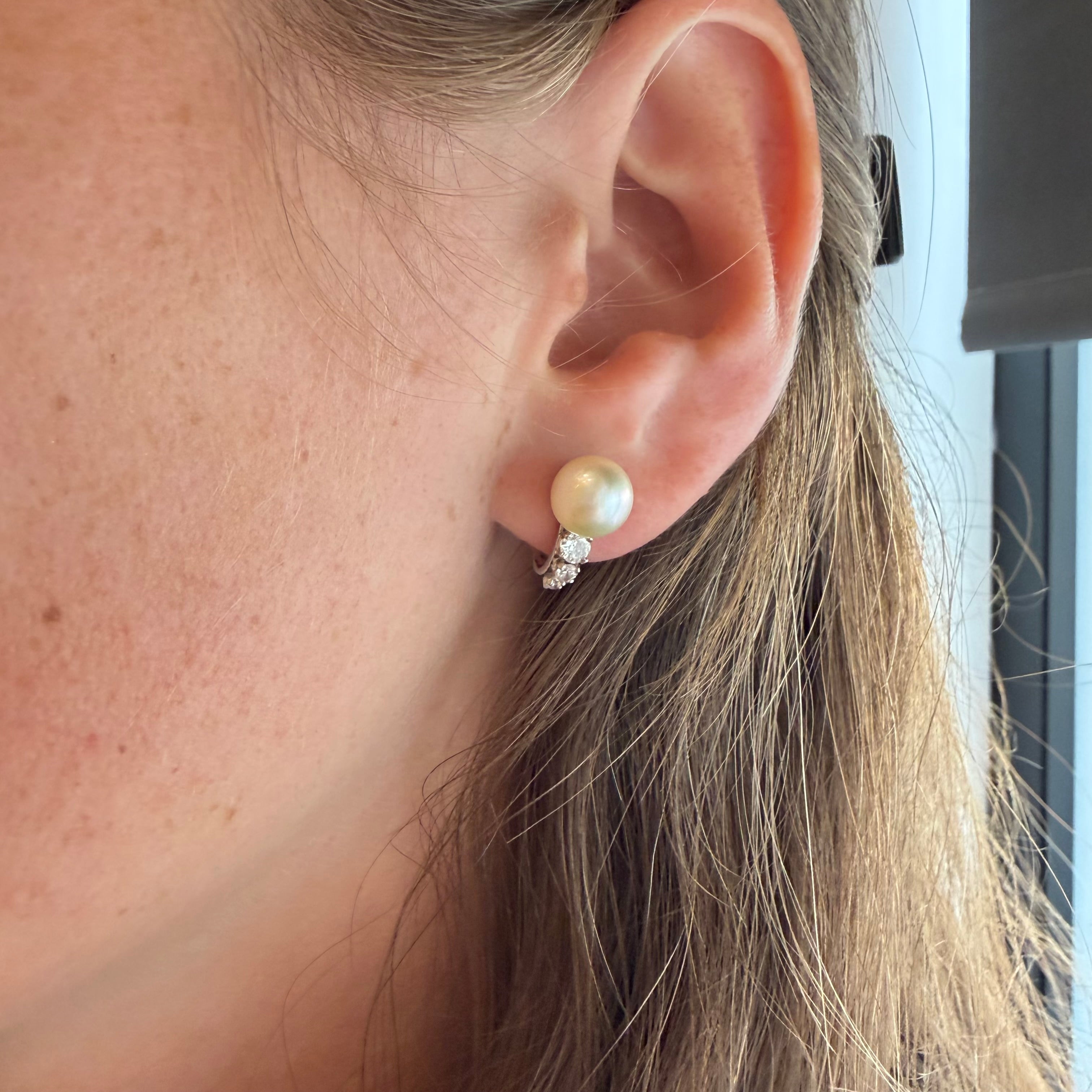 Silver, Pearl, and Diamond Earrings