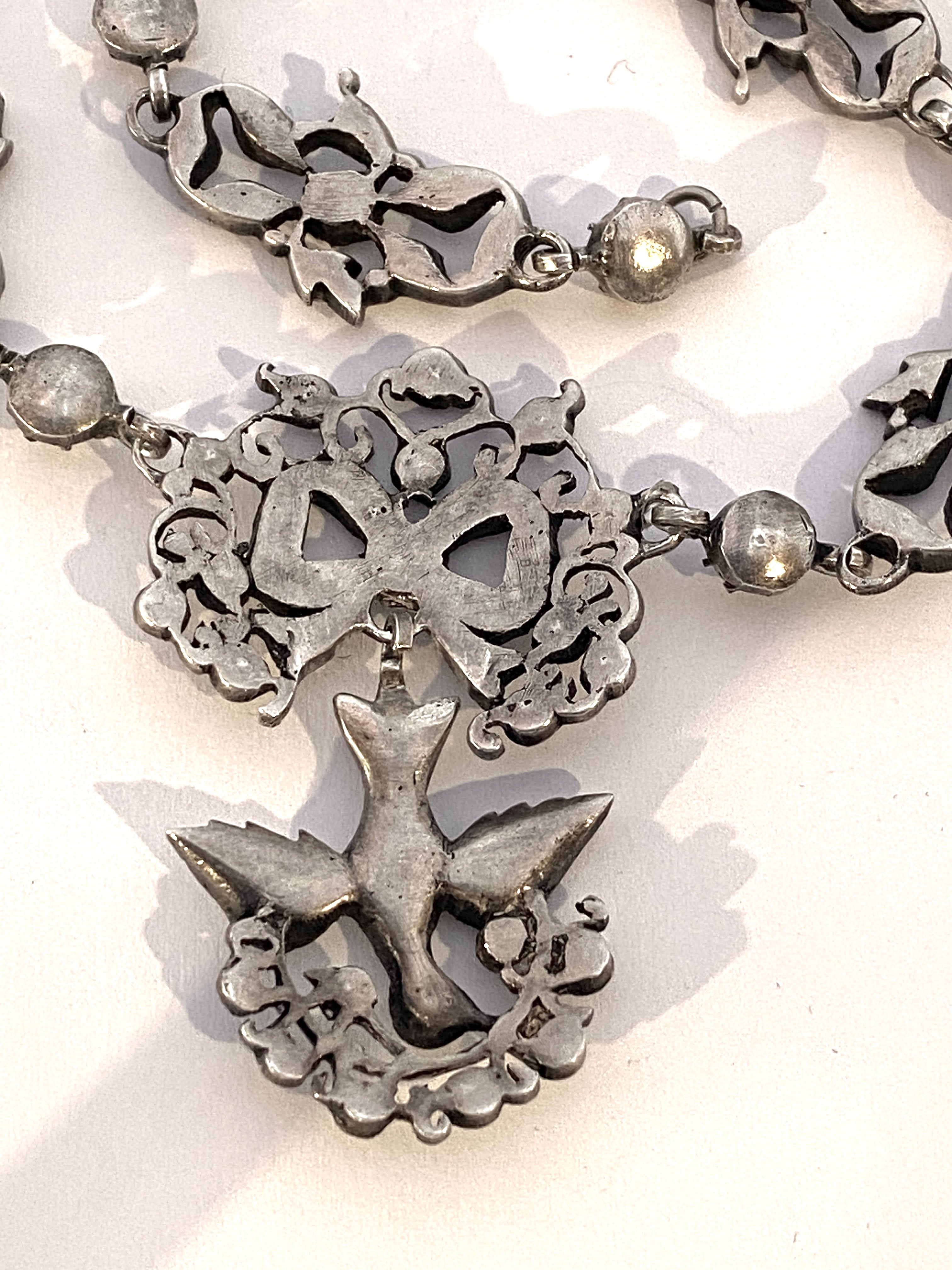 Silver and rhinestone Holy Spirit necklace, circa 1815–1830