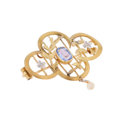 Broche Pendentif en or jaune, perle et diamants