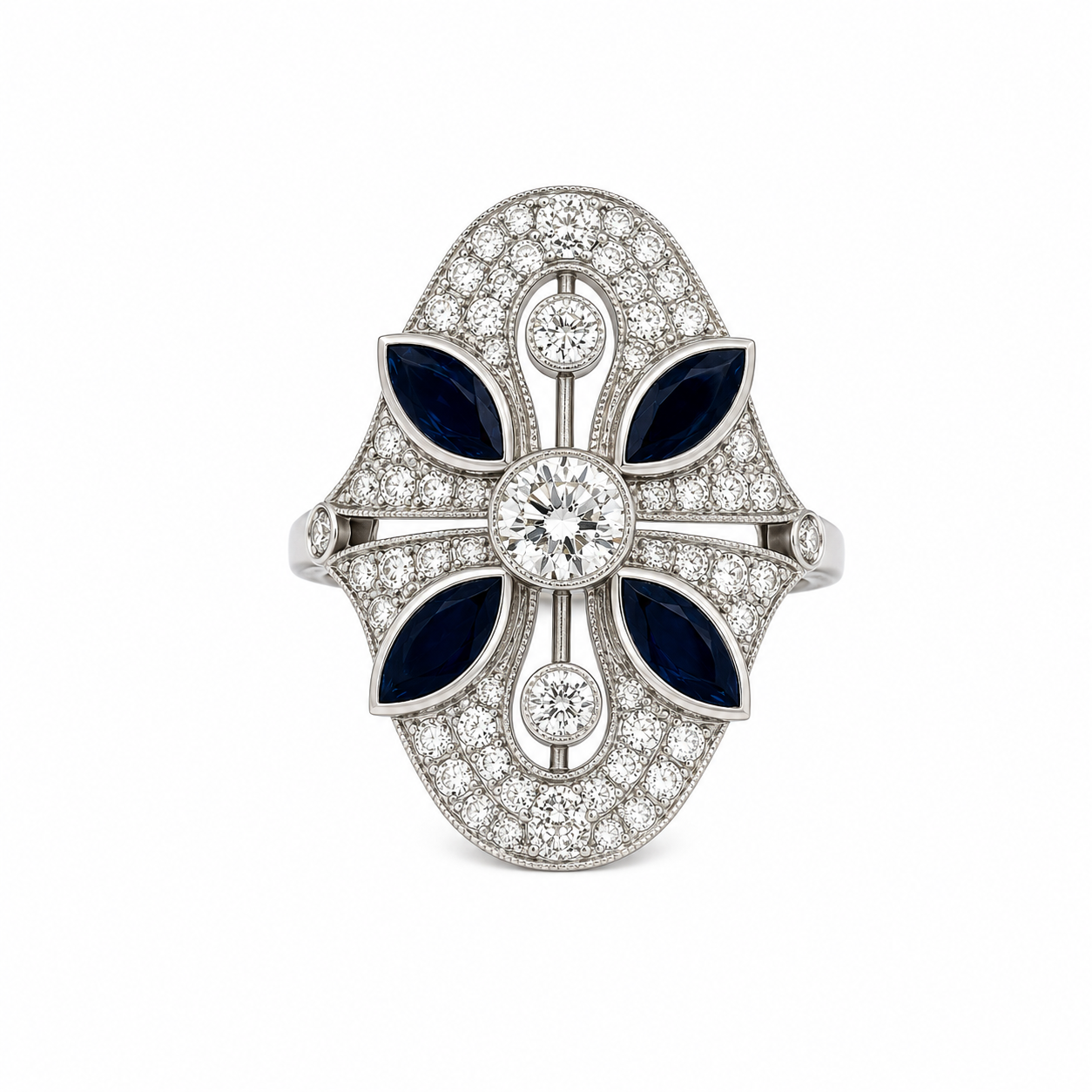 Bague Cocktail en or blanc, saphirs et diamants