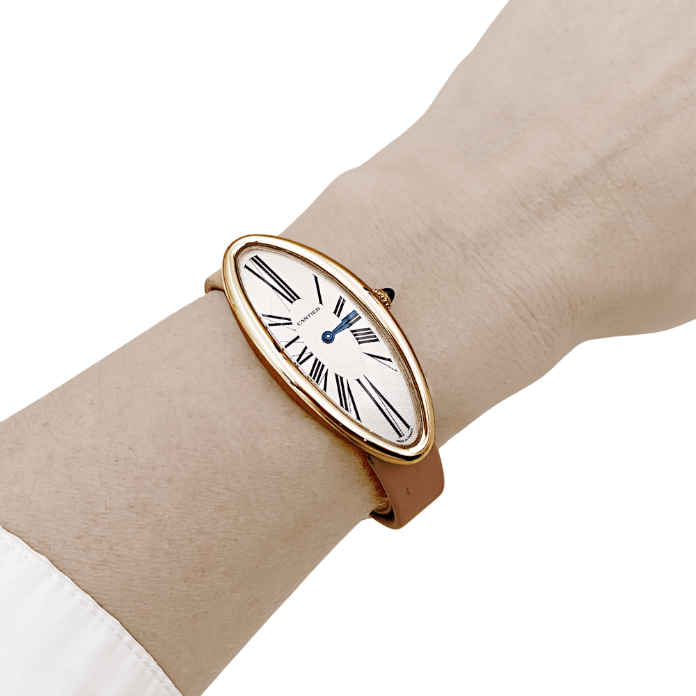 Watch Cartier, "Baignoire Allongée", rose gold, leather.