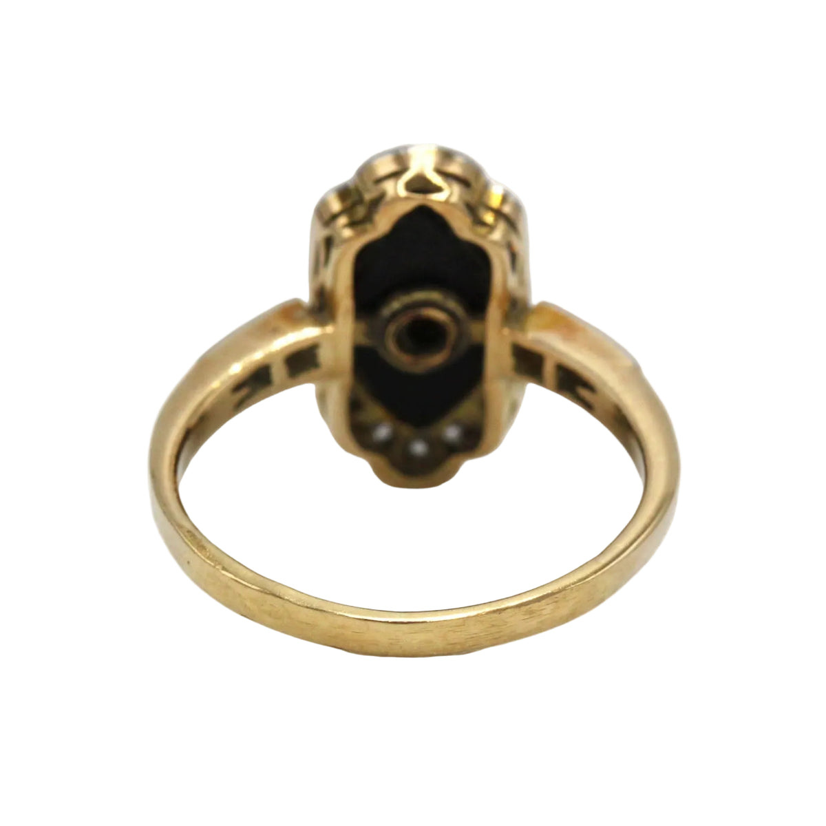 Ring in yellow gold, Platinum, Onyx, and Diamonds