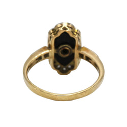 Ring in yellow gold, Platinum, Onyx, and Diamonds