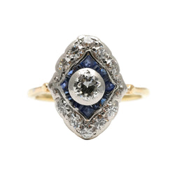 Ring in white gold, yellow gold, and diamonds