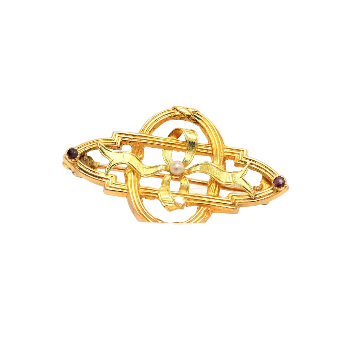 Yellow Gold Brooch with Pearl and Ruby