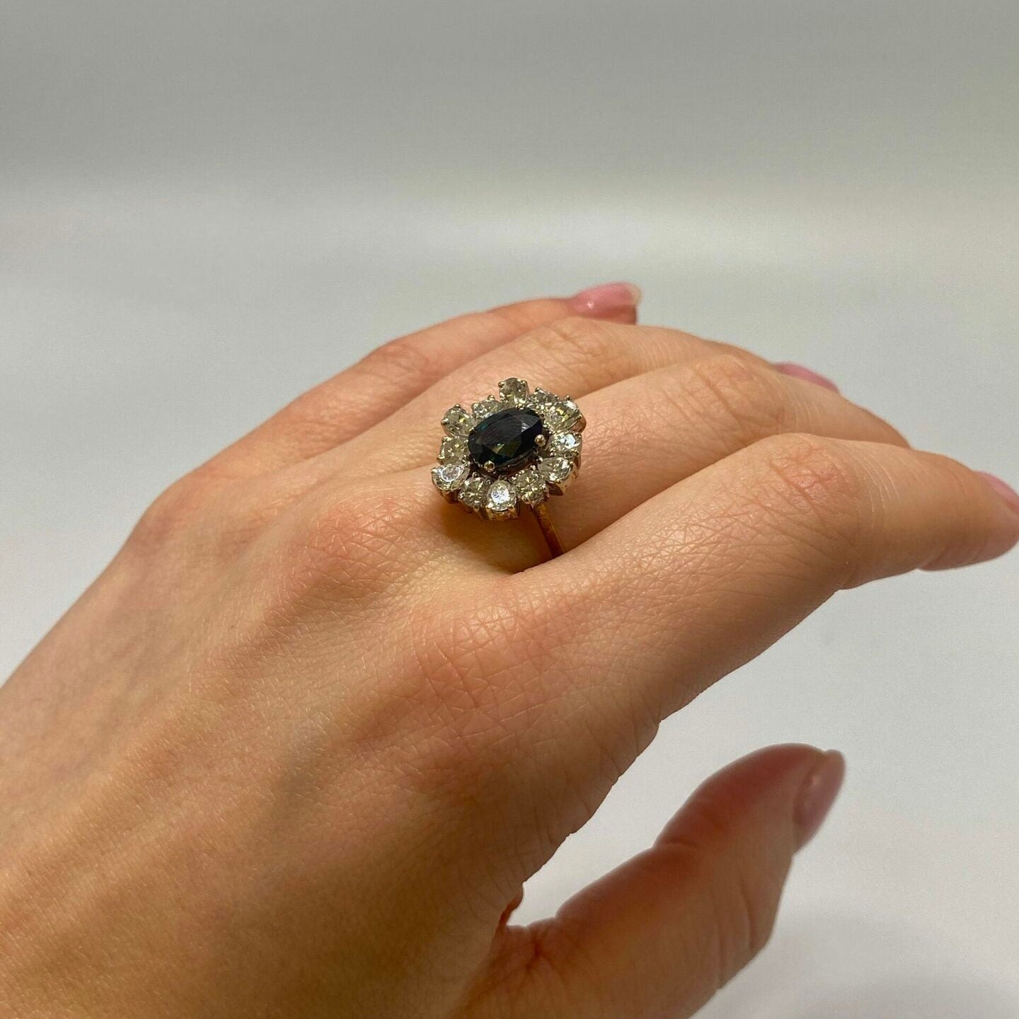 Marquise Ring in Yellow Gold, Sapphire, and Diamonds