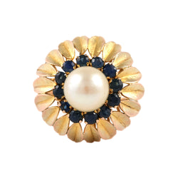 "Dôme" Ring in Yellow Gold, Pearl, and Sapphires