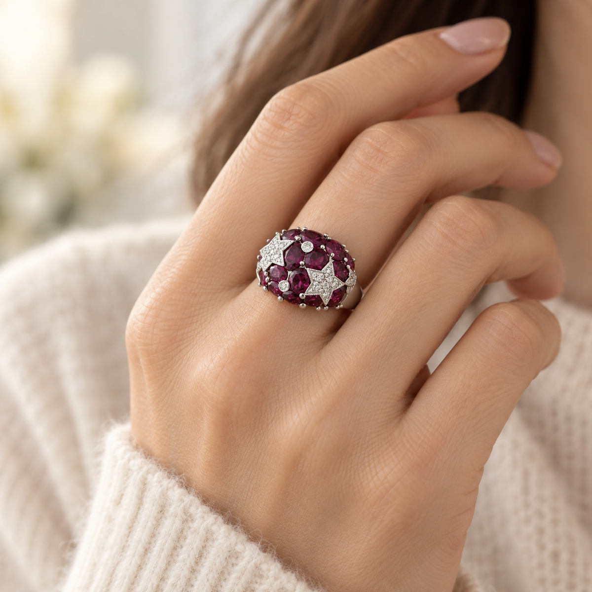 "Dôme" Ring in White Gold, Tourmalines, and Diamonds