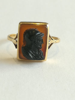 Antique Agate Cameo Ring Featuring a Greek Warrior