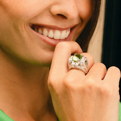 Art Deco Tank Ring in platinum, Peridot, and Diamonds