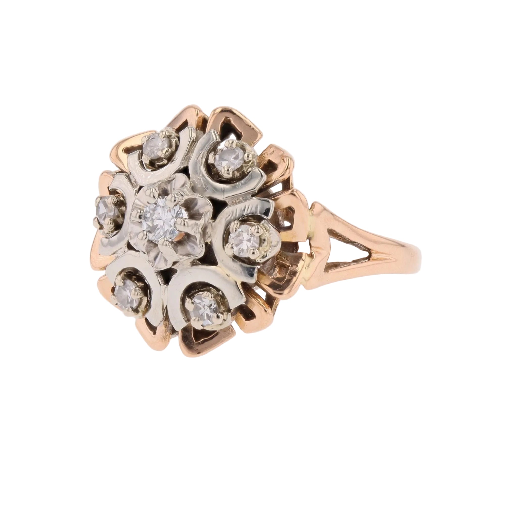 Marguerite Ring in White Gold, Rose Gold, and Diamonds