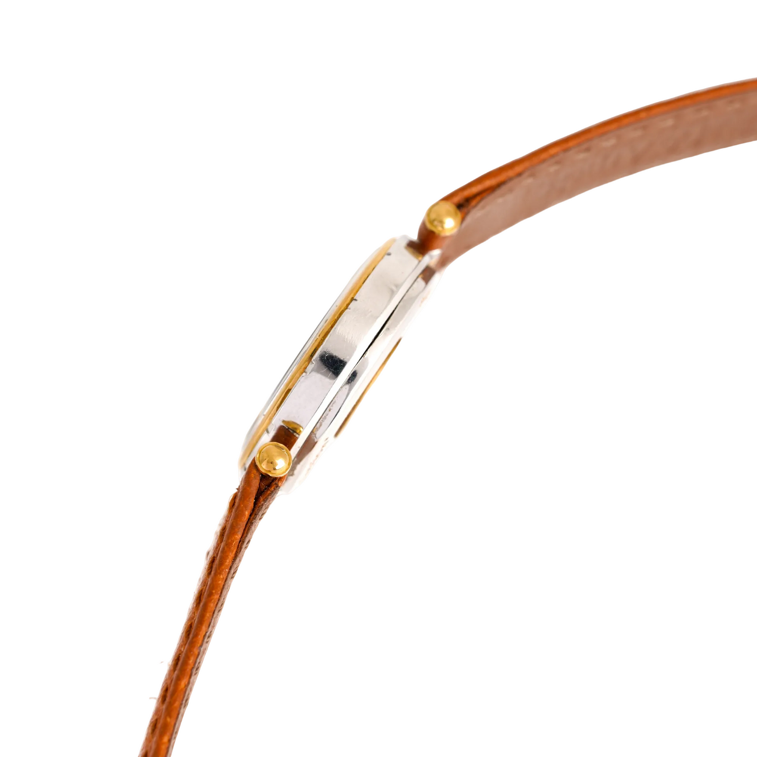 VAN CLEEF & ARPELS watch. PM "PA 49" in yellow gold, steel, and leather