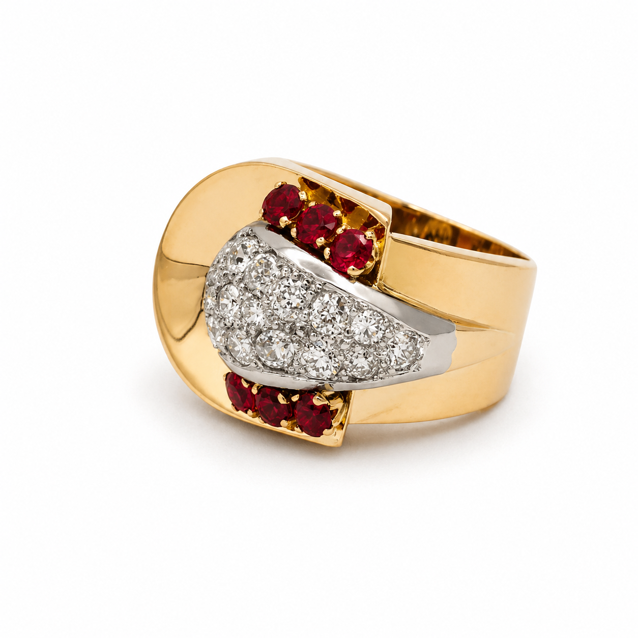 Tank Ring in Rose gold, Diamonds and Ruby
