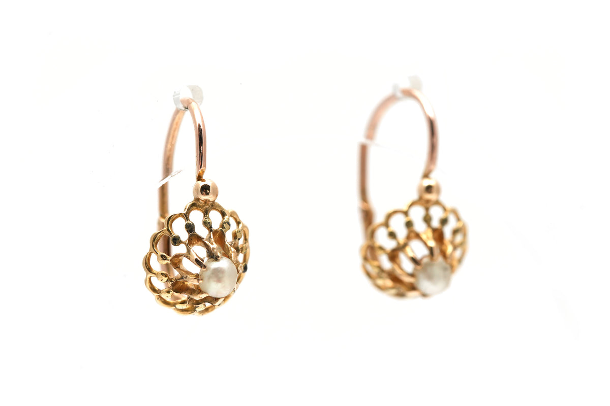 Yellow Gold and Pearl Lever-back Earrings