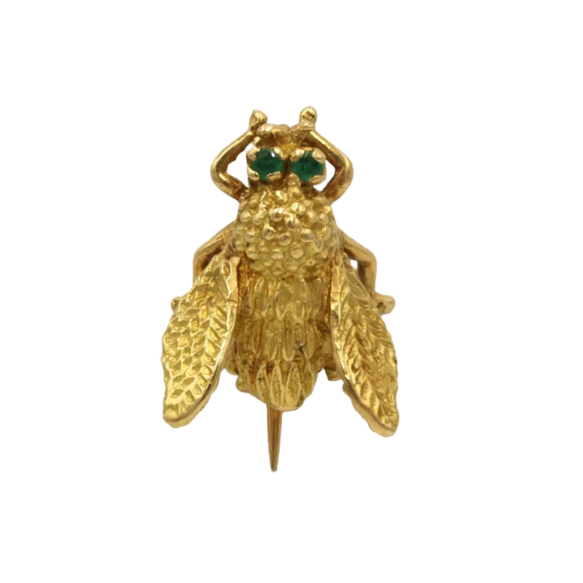 Yellow gold and emerald brooch pin