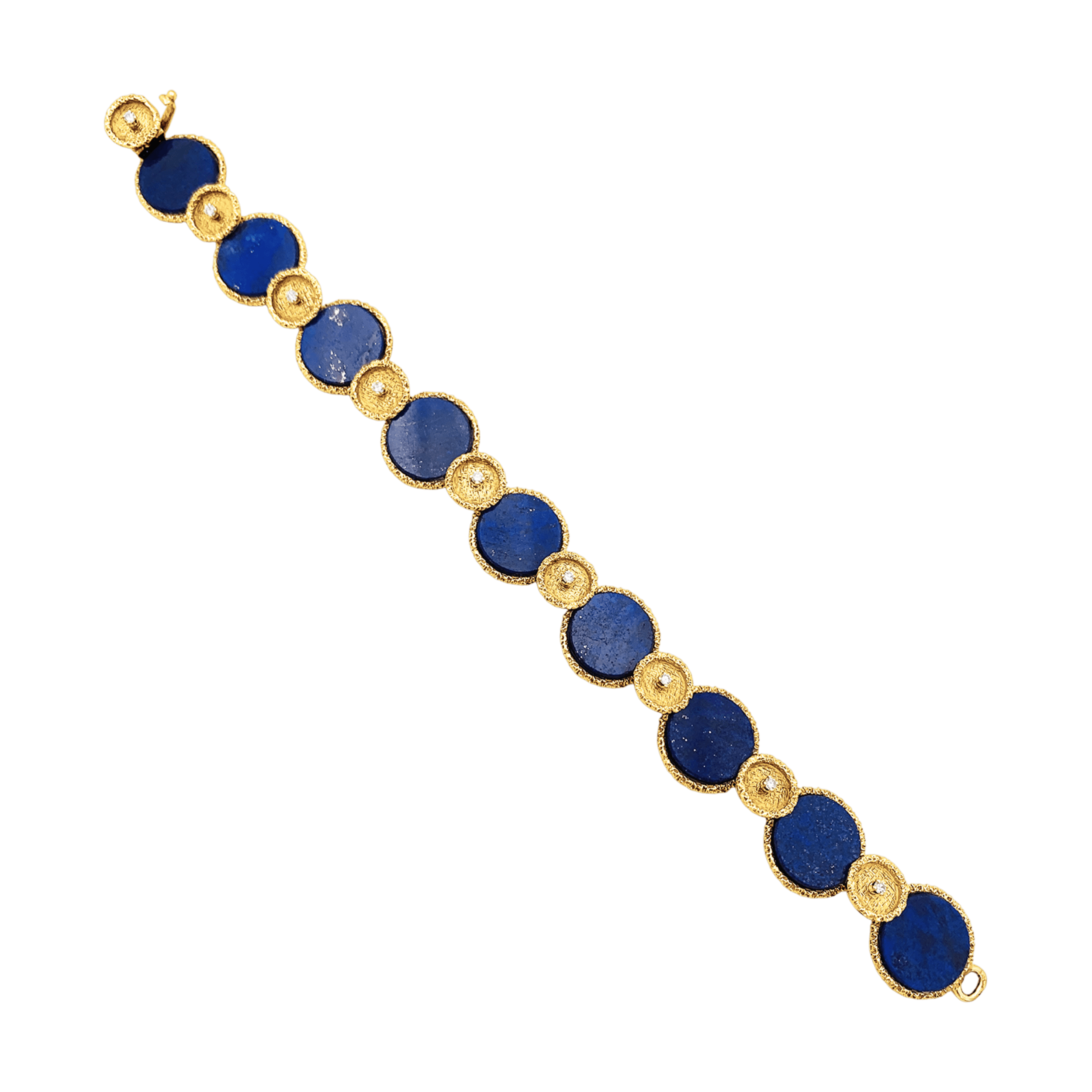 Bracelet vintage en or jaune texturé, lapis-lazuli et diamants.