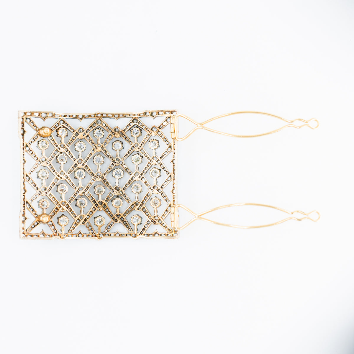 Plaque de cheveux en or jaune, argent et diamants