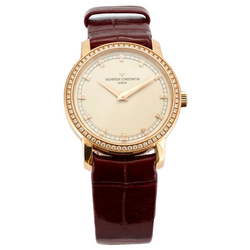 VACHERON CONSTANTIN "Patrimony" PM watch in rose gold, leather, and diamonds