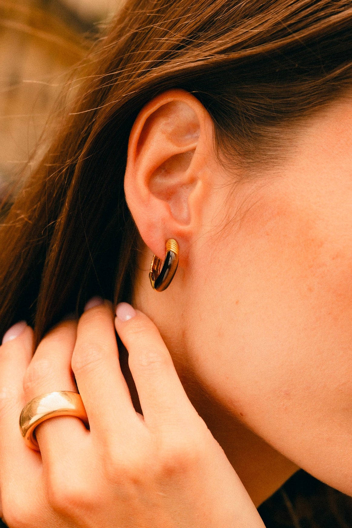 CHAUMET Hoop Earrings in Yellow Gold and Tiger's Eye