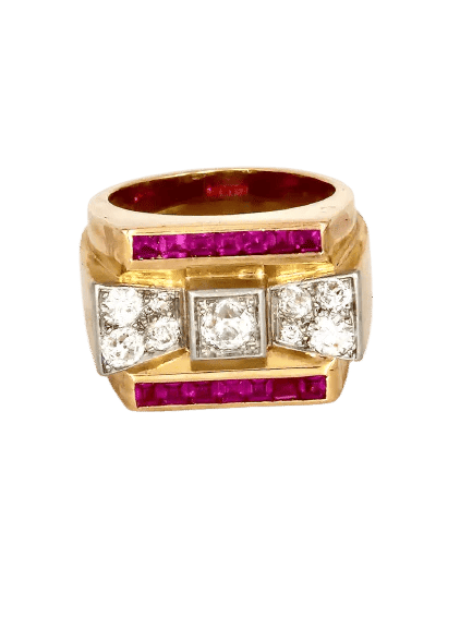 Bague Tank en or jaune, rubis et diamants