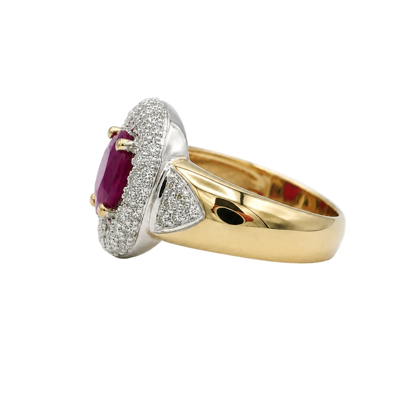Entourage Ring in white gold, yellow gold, rubies, and diamonds