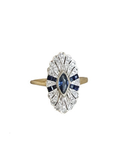 Bague Entourage en or jaune, platine, saphir et diamants