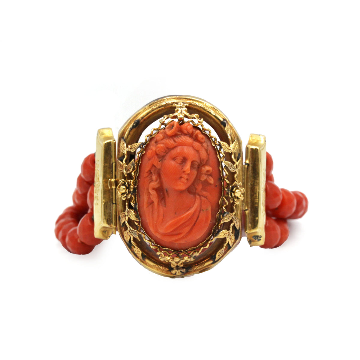 Bracelet - Or jaune, Camée & Corail rouge