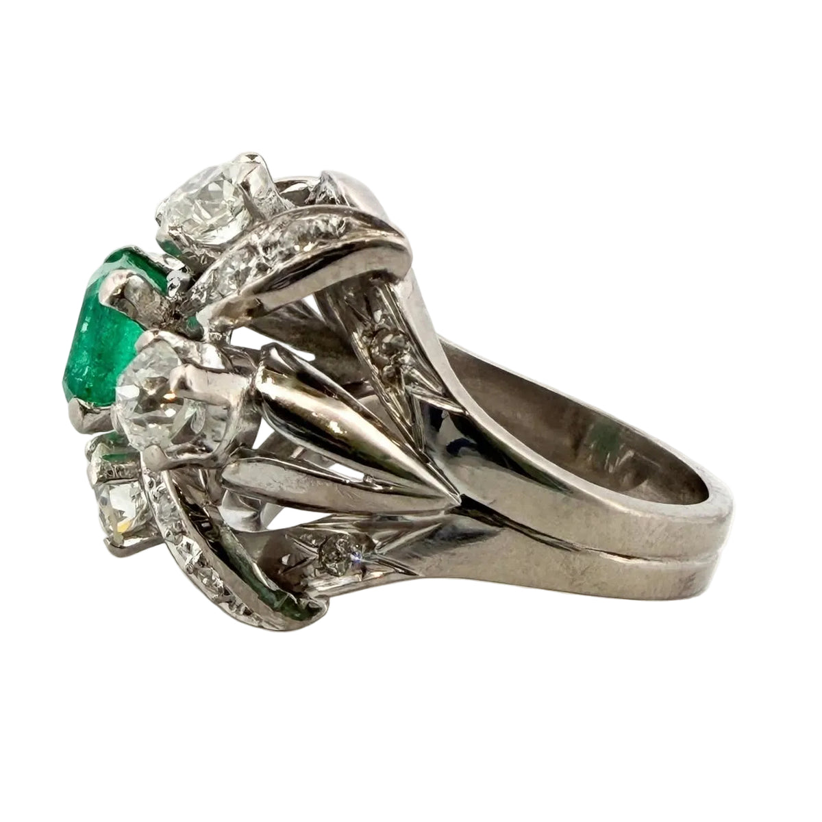 Cocktail Ring in Platinum, Emerald, and Diamonds