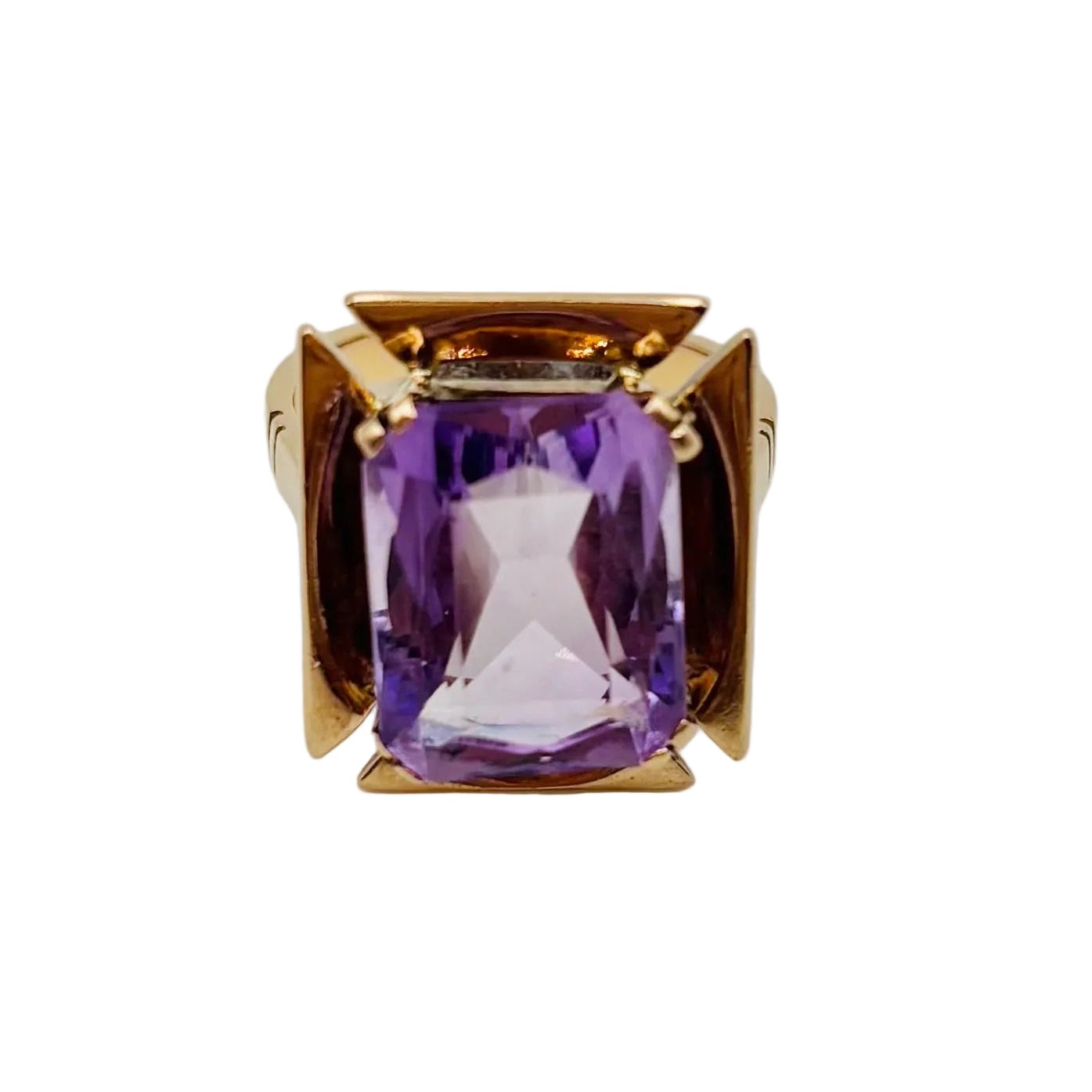 Bague Solitaire en or rose et améthyste