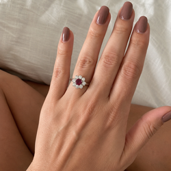 Marguerite Ring in White Gold, Rubies, and Diamonds