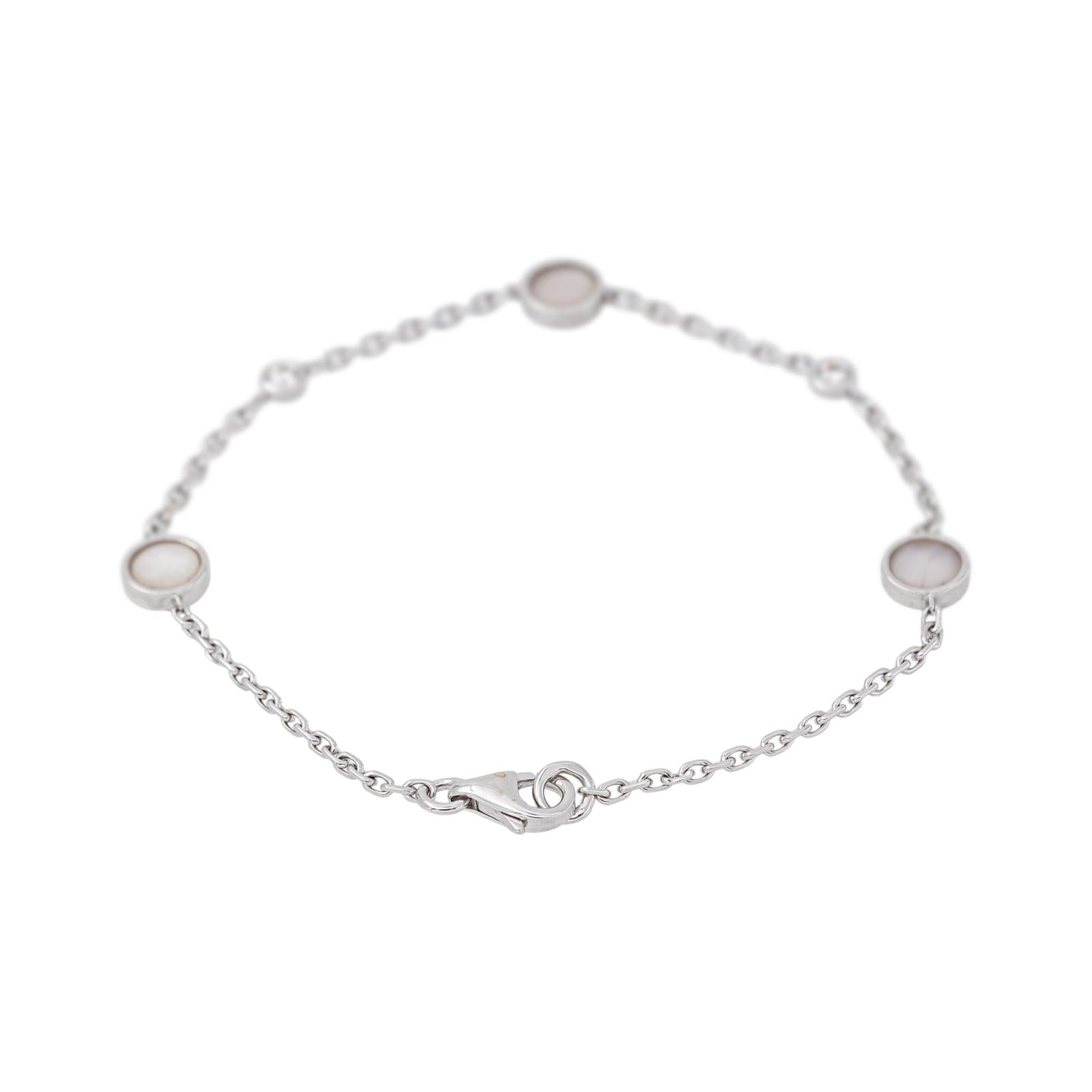 White Gold Forçat Link Bracelet with Mother-of-Pearl