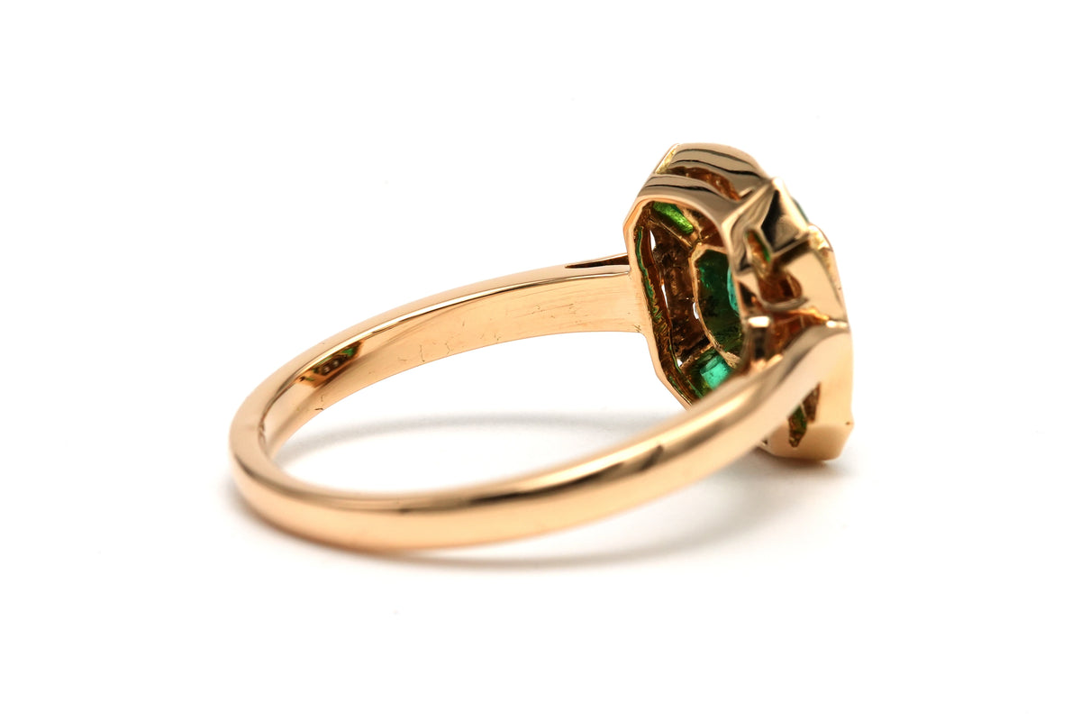 "Entourage" Ring in Yellow Gold, Emeralds, and Diamonds