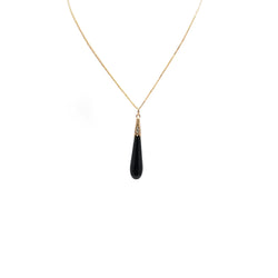 Yellow Gold Necklace with Onyx and Diamond Pendant