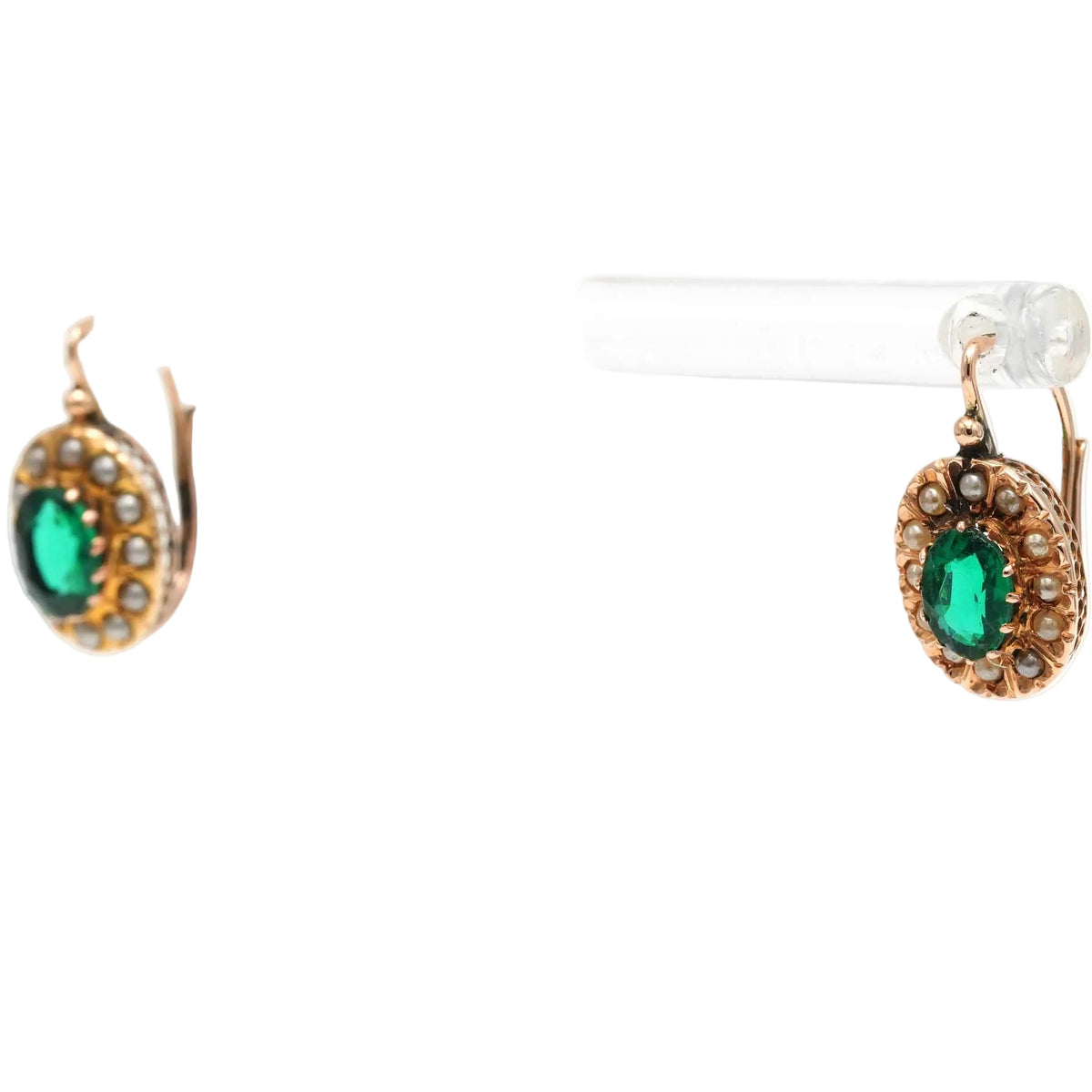 Yellow Gold Lever-back Earrings with Pearls and Crystal
