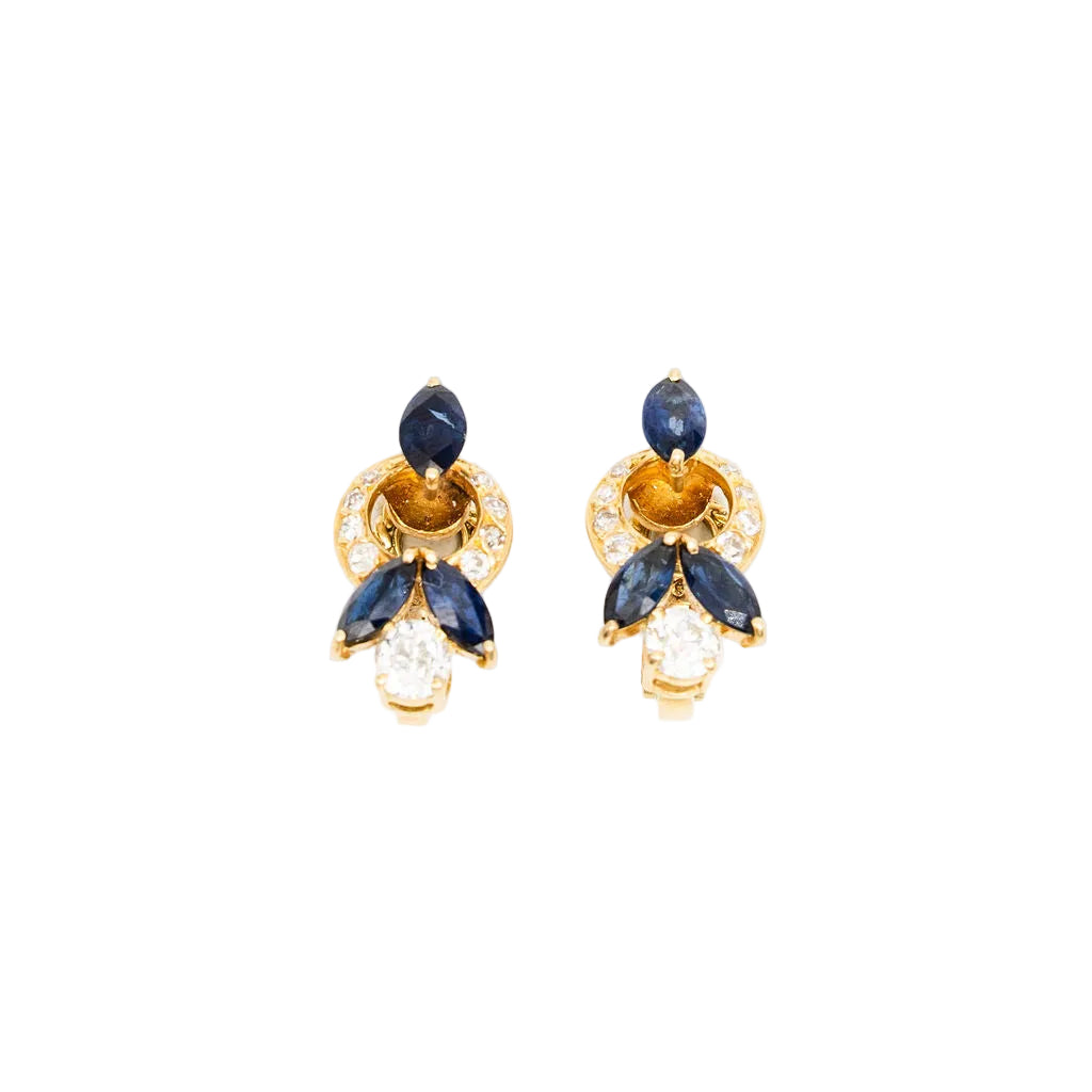 Clips d'oreilles en or jaune, saphirs et diamants