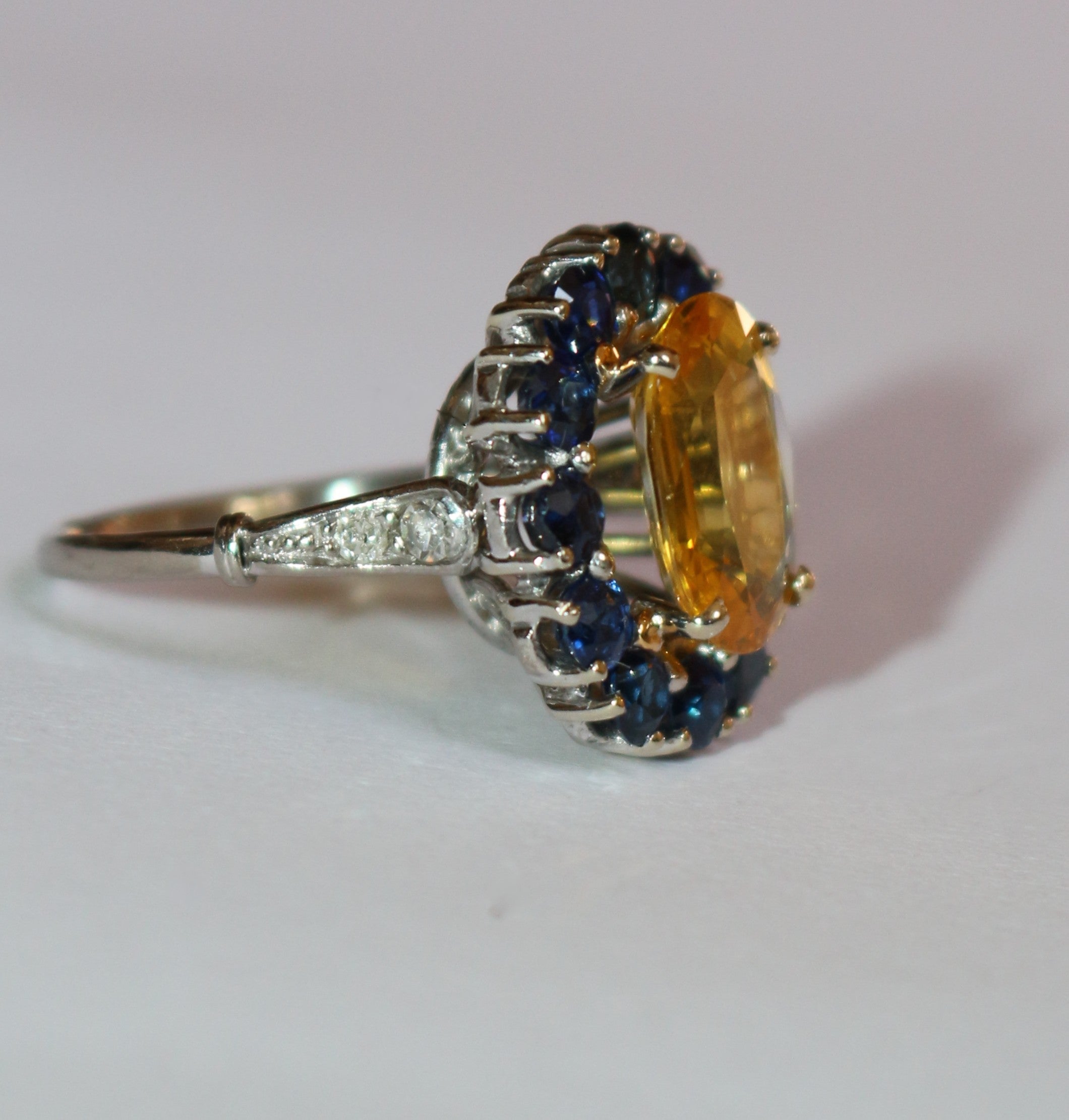 Marguerite Ring in White Gold, Sapphires, and Diamonds