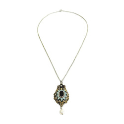 Necklace with a pendant made of silver, Vermeil, Enamel, Garnet, and Pearl