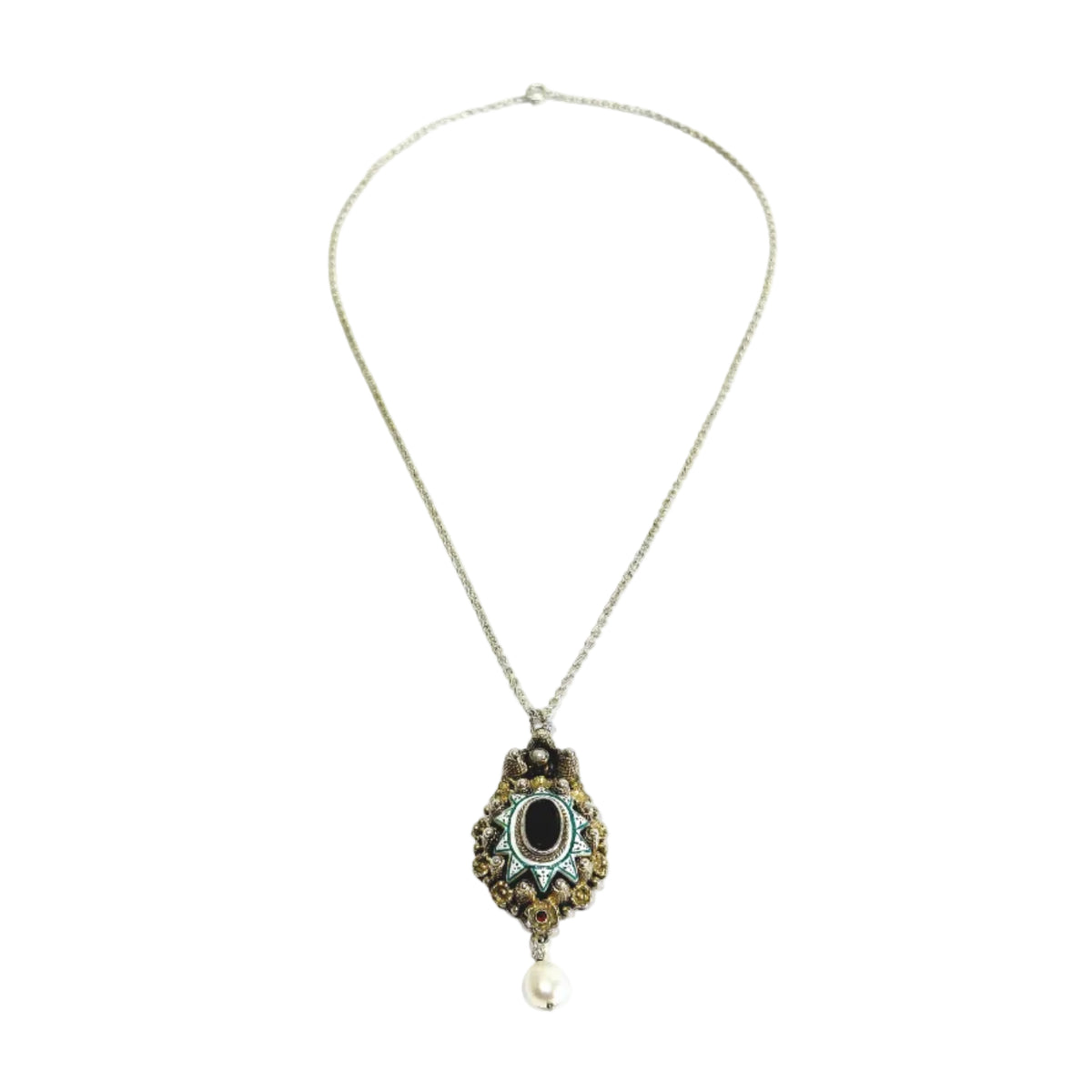 Necklace with a pendant made of silver, Vermeil, Enamel, Garnet, and Pearl