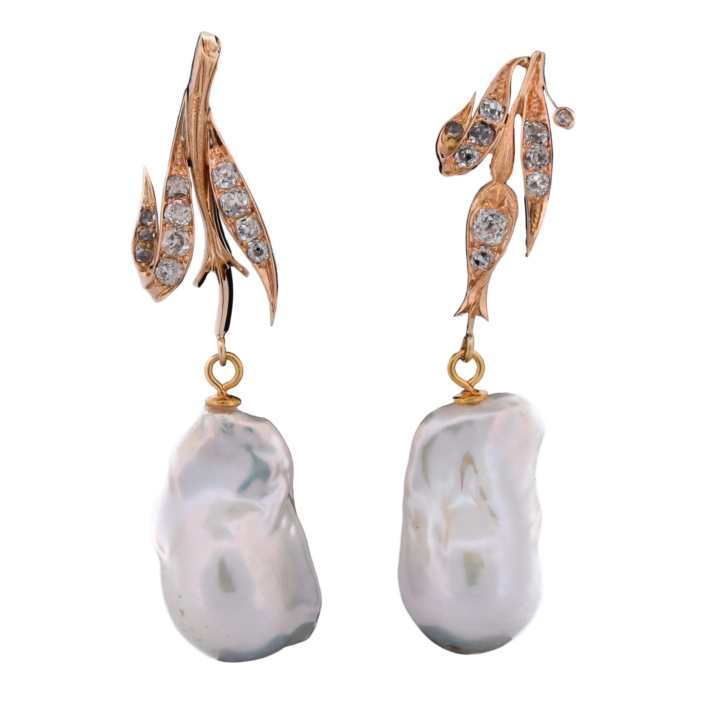 Yellow Gold Drop Earrings with Pearls and Diamonds