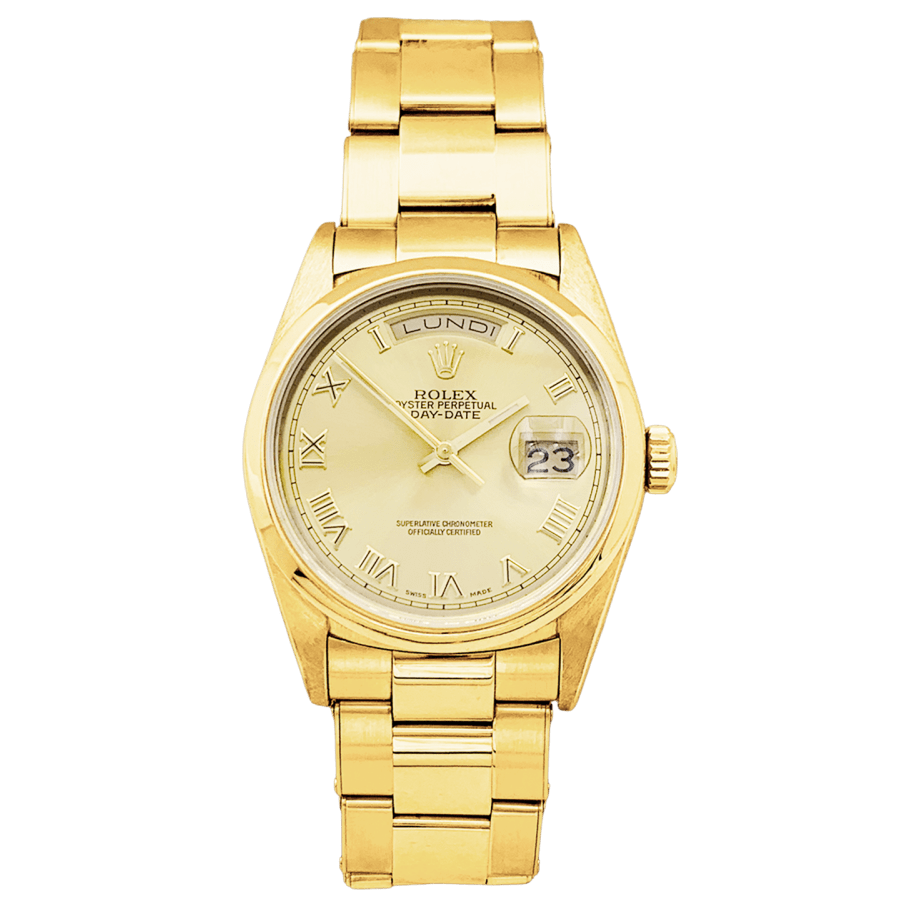 Montre Rolex, "Oyster Perpetual Day-date", or jaune.