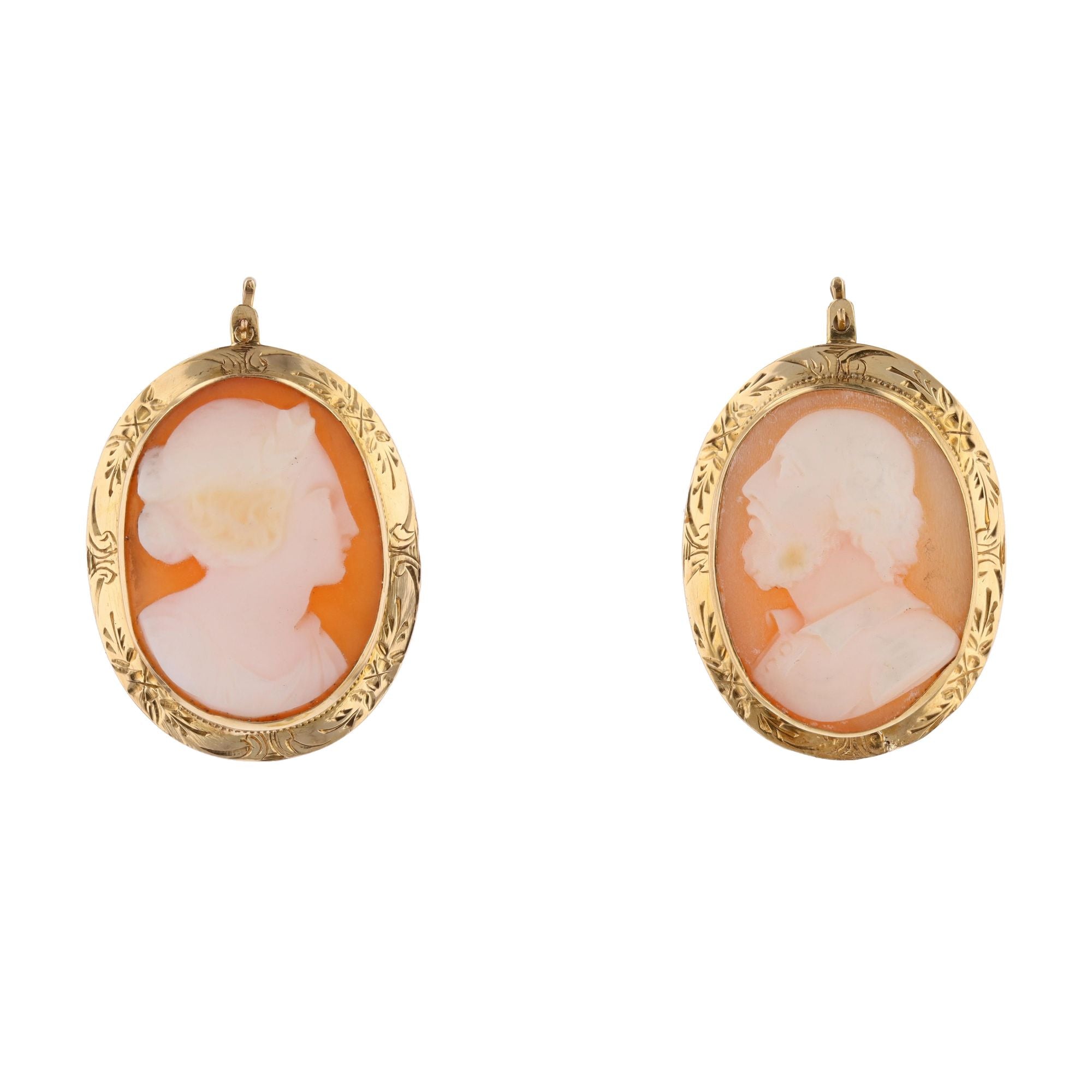 Boucles d'oreilles Dormeuses en or jaune, or rose et camée