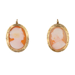 Boucles d'oreilles Dormeuses en or jaune, or rose et camée