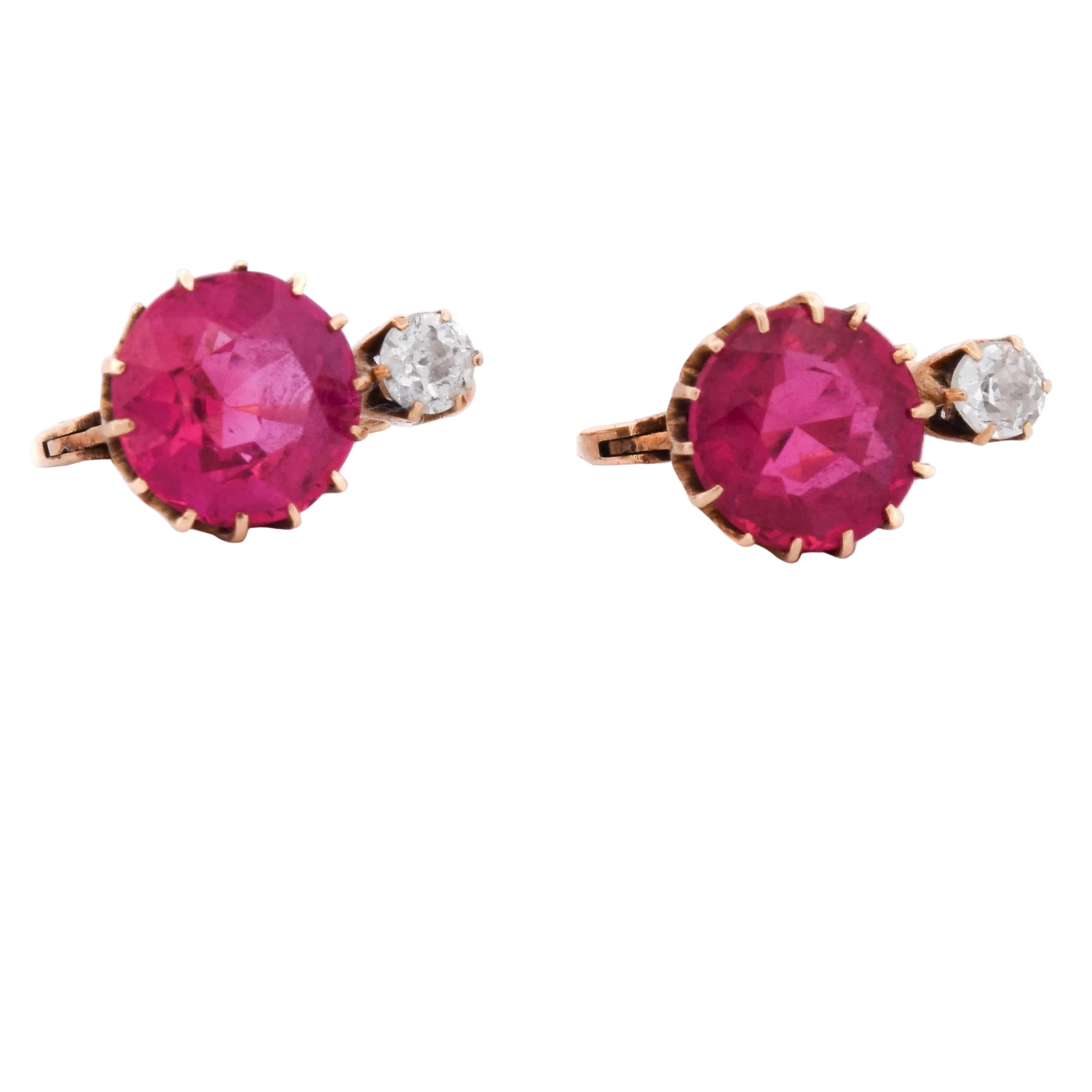 Yellow Gold Lever-back Earrings with Rubies and Diamonds