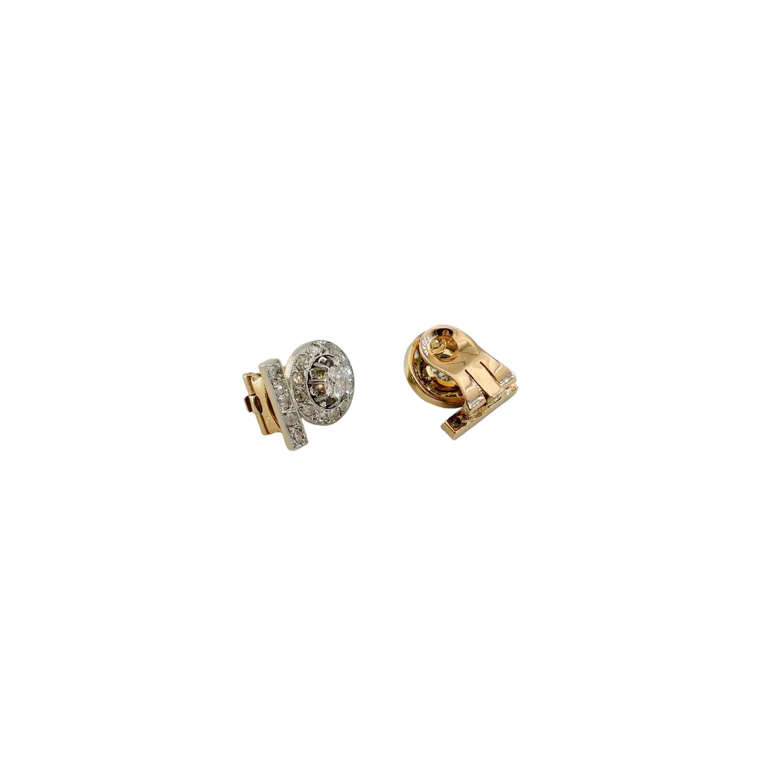 Art Deco Clip-On Earrings in Platinum, Yellow Gold, and Diamonds