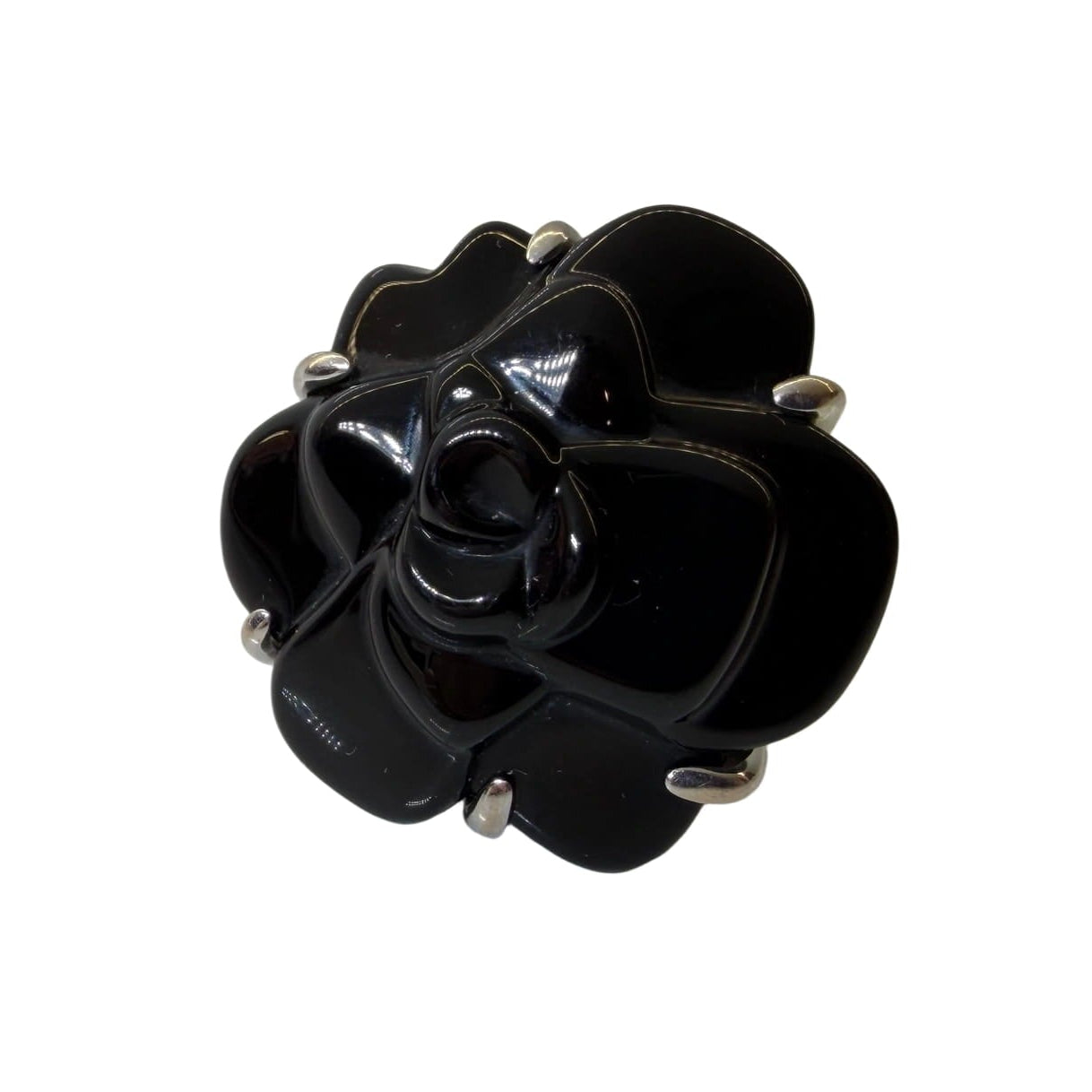 CHANEL "Camélia" Ring in White gold and Onyx
