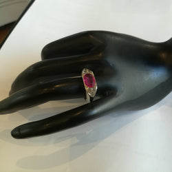Art Deco white gold bangle ring with a red stone