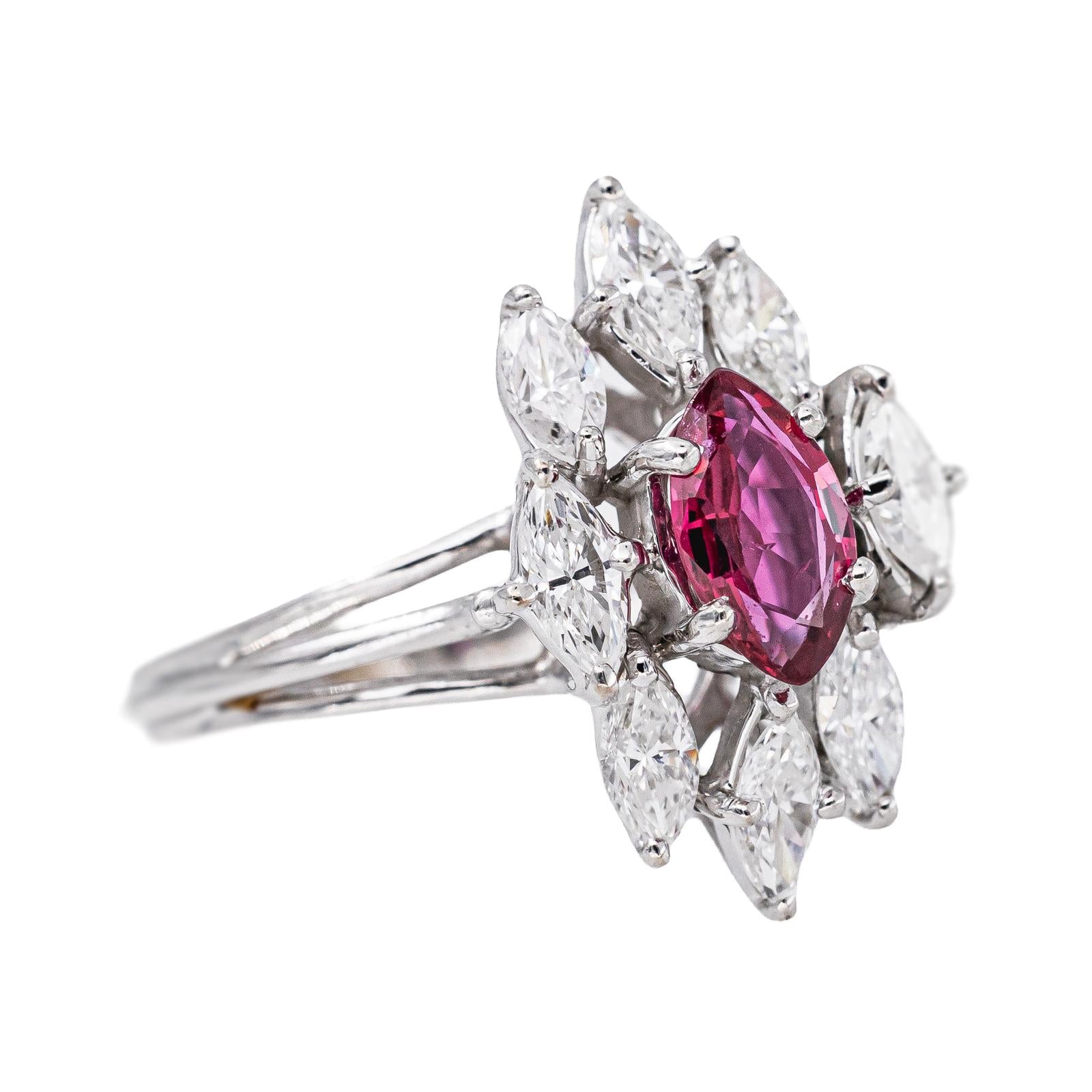 Marquise Ring in White gold with Rubies